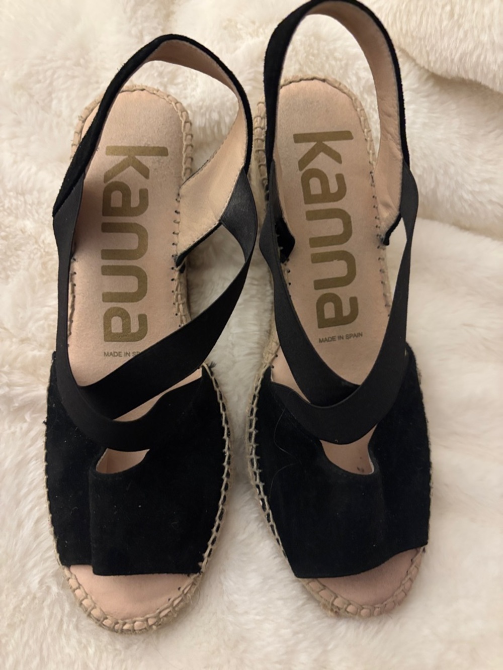 Kanna Black Suede Espadrille Slingback Wedge Sandals